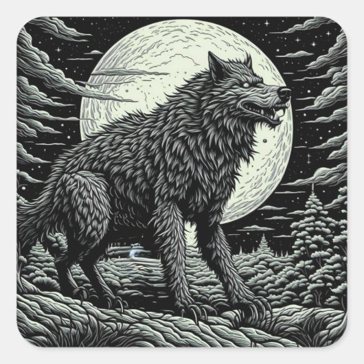 Zwart-wit  Weerwolf Ai Art Vierkante Sticker (Voorkant)