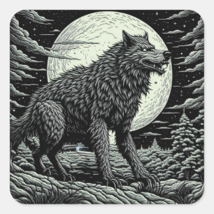 Zwart-wit  Weerwolf Ai Art Vierkante Sticker