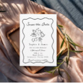 Zwart-wit Whimsical Doodle Trendy Wedding Kaart