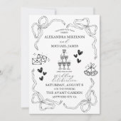 Zwart-wit Whimsical Retro Doodle Art Wedding Kaart (Voorkant)