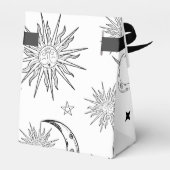 Zwart & Wit Whimsical Zon Hemelachtige Verjaardag Bedankdoosjes (Achterkant)