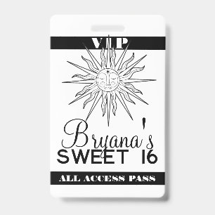 Zwart Wit Whimsical Zon Hemels Verjaardag VIP Badge