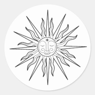 Zwart & Wit Whimsical Zon Verjaardag Ronde Sticker