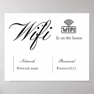 Zwart-wit WiFi-wachtwoord en netwerkteken Poster