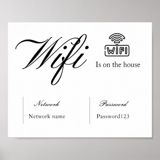 Zwart-wit WiFi-wachtwoord en netwerkteken Poster (Voorkant)