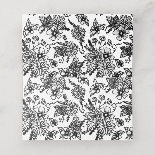 Zwart-wit Wildbloemen Gevouwen Place Card (Binnenkant ongevouwen)