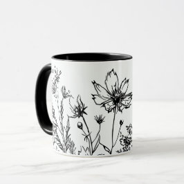 Zwart-wit Wildbloemen Mok