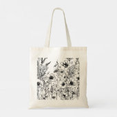 Zwart-wit Wildbloemen Tote Bag (Achterkant)