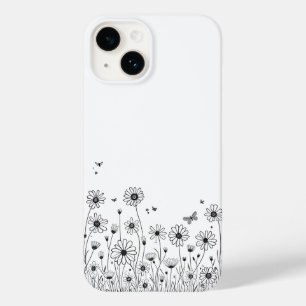 Zwart-wit wilde bloem iPhone 14 Hoesjes
