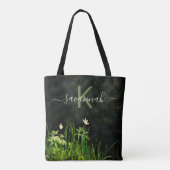 Zwart wit wildflower monogram naam script draagtas (Achterkant)