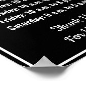 Zwart-wit winkel Openingstijden Zakelijk Sjabloon Poster (Hoek)