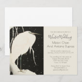 Zwart-Wit Winterhuwelijk | Witte Reiger Kaart (Voorkant / Achterkant)