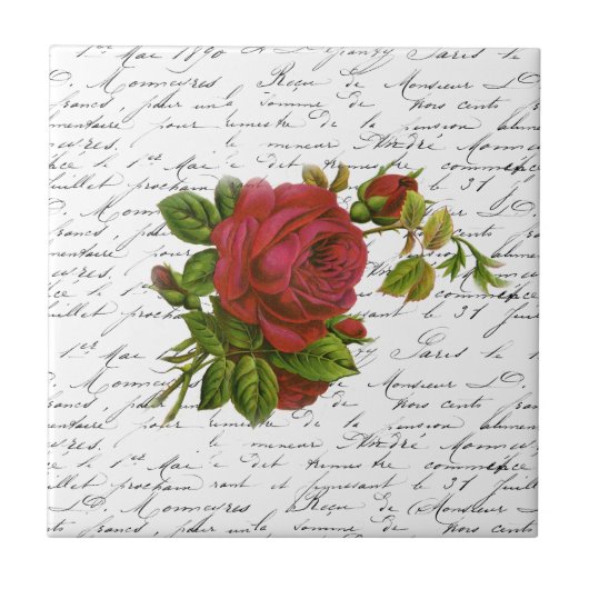  zwart-wit witte Typografie Red Rose Tegeltje (Voorkant)
