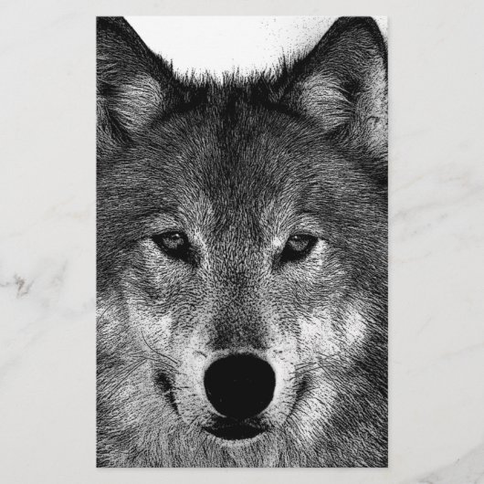 Zwart & Wit Wolf Kunstwerk Briefpapier (Voorkant)