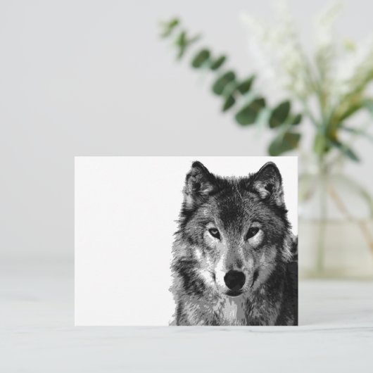 Zwart & Wit Wolf Portret Briefkaart (Staand voorkant)