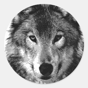 Zwart & Wit Wolf Portret Ronde Sticker