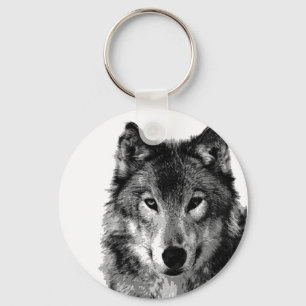 Zwart & Wit Wolf Portret Sleutelhanger