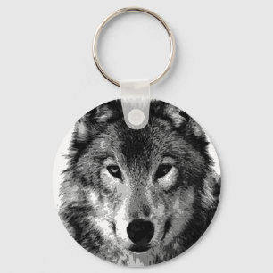 Zwart & Wit Wolf Portret Sleutelhanger