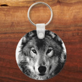 Zwart & Wit Wolf Portret Sleutelhanger (Voorkant)
