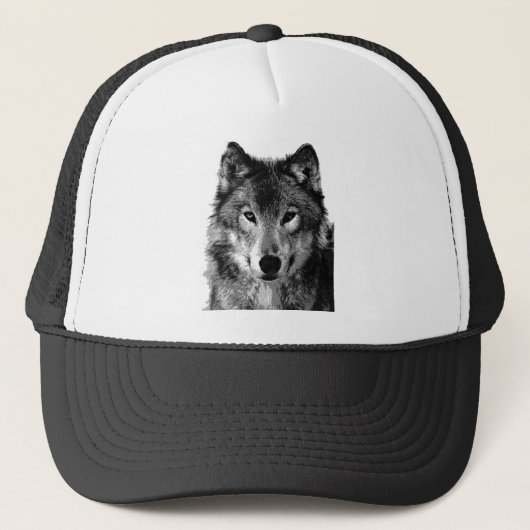 Zwart & Wit Wolf Portret Trucker Pet (Voorkant)