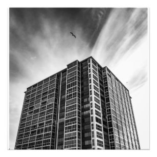Zwart-wit wolkenkrabber muurkunst Modern print Foto Afdruk