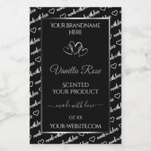 Zwart Wit Woord Wolk Product Label Zilver Hartjes Voedselcontainer Etiket