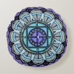 Zwart Wit Yin Yang op Lavendel Aqua Mandala Rond Kussen