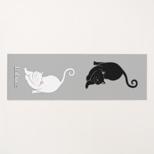 Zwart & Wit Yoga Katten op Licht Zilver Grijs Yogamat (Voorkant (horizontaal))
