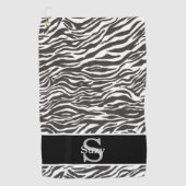 Zwart Wit Zebra Animal Pattern Initiaal Monogram Golfhanddoek (Voorkant)