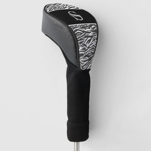 Zwart Wit Zebra Animal Pattern Initiaal Monogram Golfheadcover (Schuin)