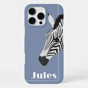 Zwart Wit Zebra Blauw Naam toevoegen iPhone 16 Pro Max Hoesje