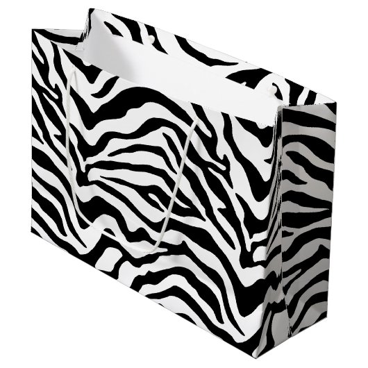 Zwart-wit zebra gestreept large cadeauzakje (Voorkant Gekanteld)