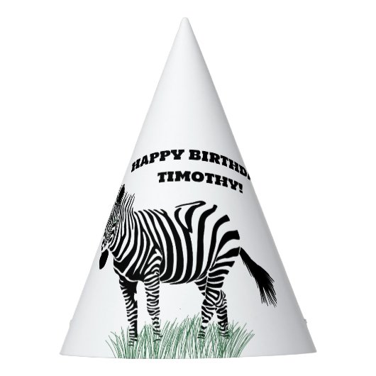 Zwart-wit Zebra in het gras Feesthoedjes (Voorkant)
