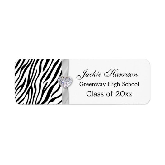 Zwart wit zebra lint, hart Afstuderen Etiket (Voorkant)