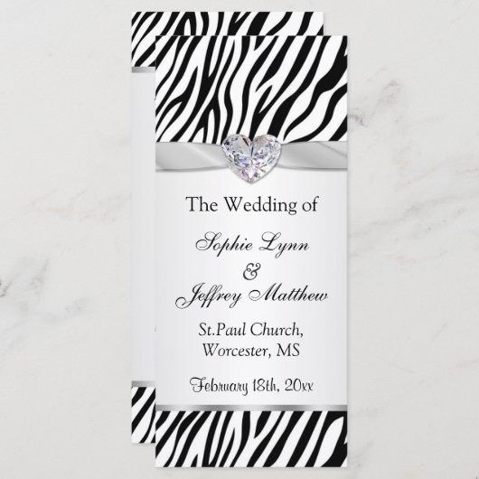 Zwart wit zebra, lint, juweel Trouwprogramma Programma (Voorkant / Achterkant)