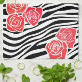Zwart-wit Zebra patroon + rode rozen Theedoek (Gevouwen)