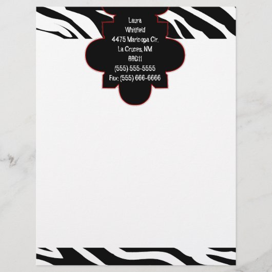 Zwart-wit zebra print briefhoofd briefpapier (Voorkant)