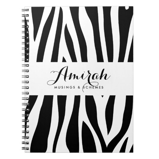 Zwart-wit zebra print gepersonaliseerd Notitieboek (Voorkant)