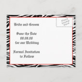 Zwart wit zebra print, rood juweel Save the Date Aankondigingskaart (Achterkant)