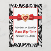 Zwart wit zebra print, rood juweel Save the Date Aankondigingskaart (Voorkant)