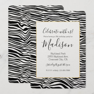 Zwart-wit zebra print verjaardag kaart