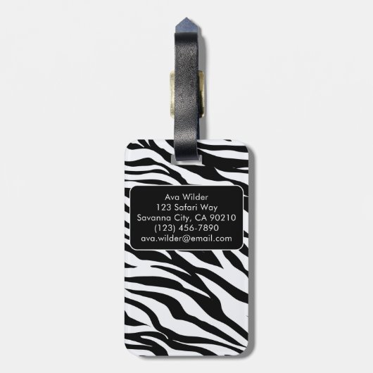 Zwart-wit Zebra Safari Patroon Print Bagagelabel (Achterkant verticaal)