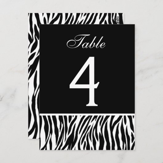 Zwart-wit Zebra Trouwtafel Nummer Kaart (Voorkant / Achterkant)