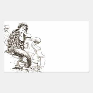 zwart wit zeemeermin tekening rechthoekige sticker