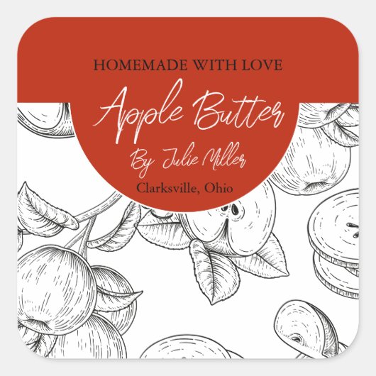 Zwart-wit Zelfgemaakt Apple Butter Label (Voorkant)
