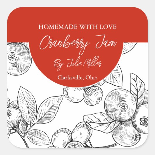 Zwart-wit Zelfgemaakt Cranberry Jam Label (Voorkant)