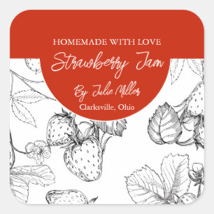 Zwart-wit Zelfgemaakt Strawberry Jam Label