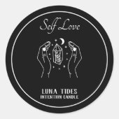 Zwart-wit zelfliefdeskaarsenlabel ronde sticker (Voorkant)