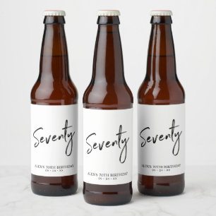 Zwart & Wit Zeventig Script 70ste verjaardagsfeest Bier Etiket