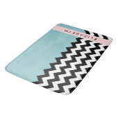 Zwart-wit Zigzag, Chevron, Blauw, Jouw naam Badmat (Gekanteld)
